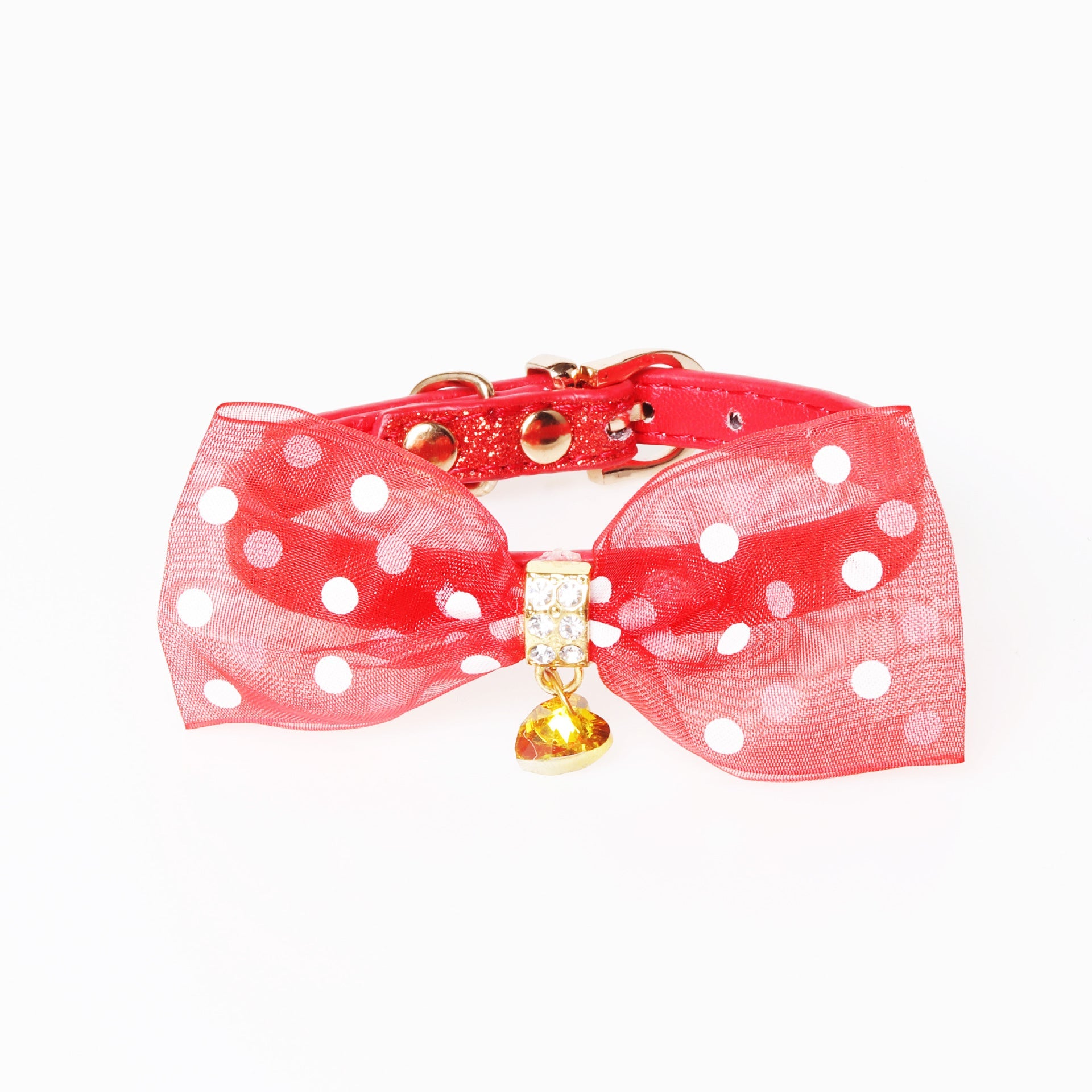 KFX-5758653 Bright Colors PU Pet Collar with Chain Ring - Available in Gold, Blue, Brown, Red, Pink