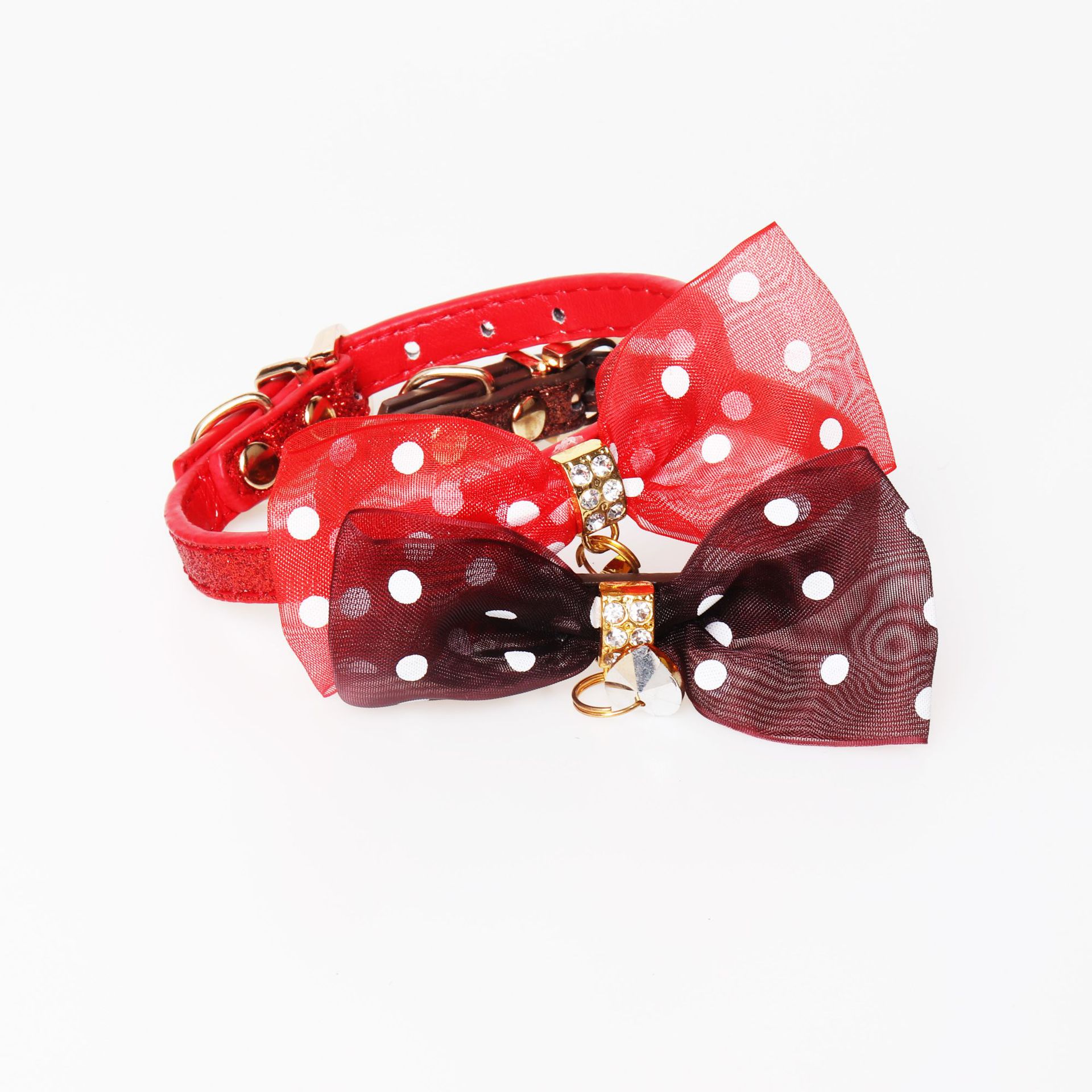 KFX-5758653 Bright Colors PU Pet Collar with Chain Ring - Available in Gold, Blue, Brown, Red, Pink