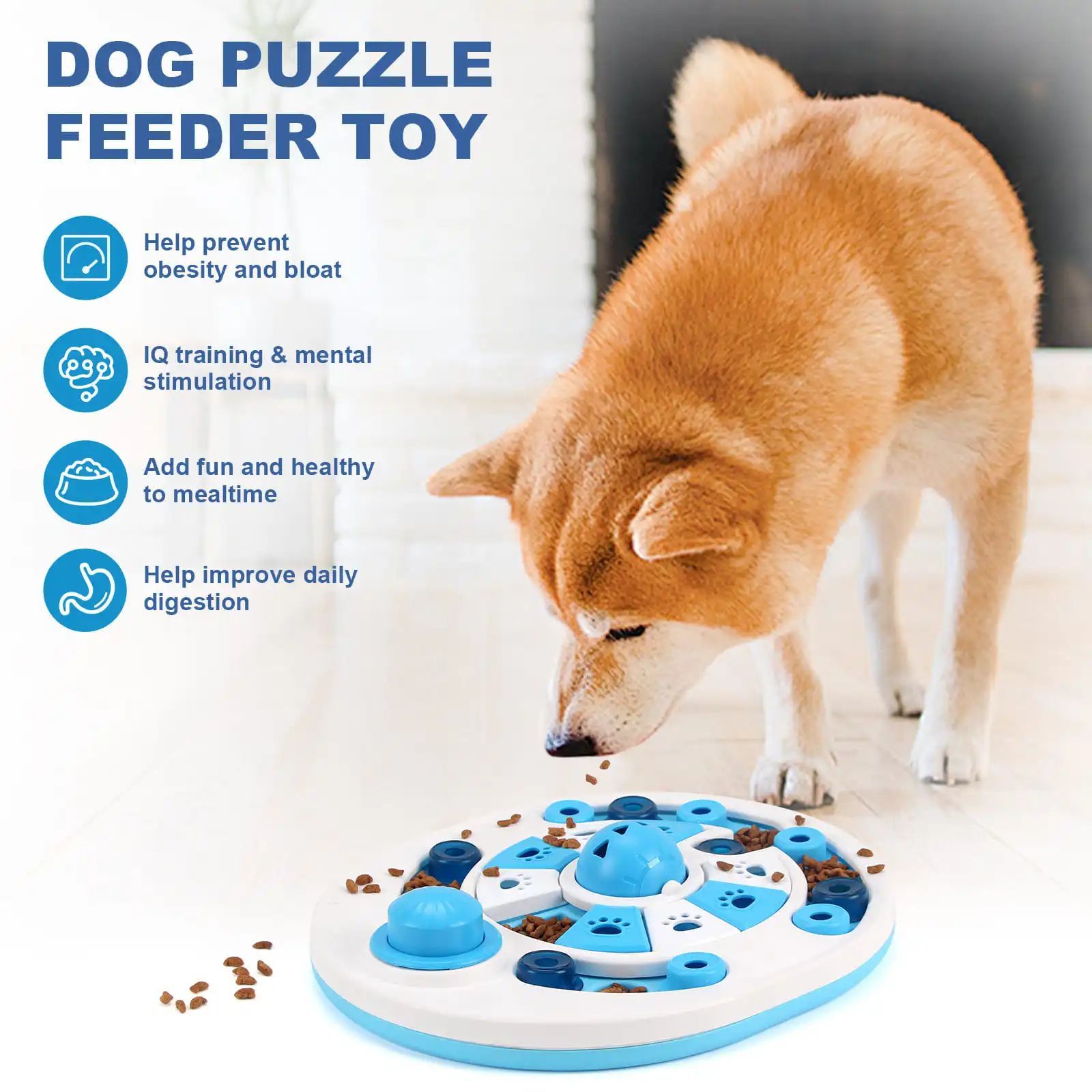 KFX-5760445 Interactive Dog Puzzle Toy with 24 Hidden Food Locations and Spherical Bells for Training and Feeding
