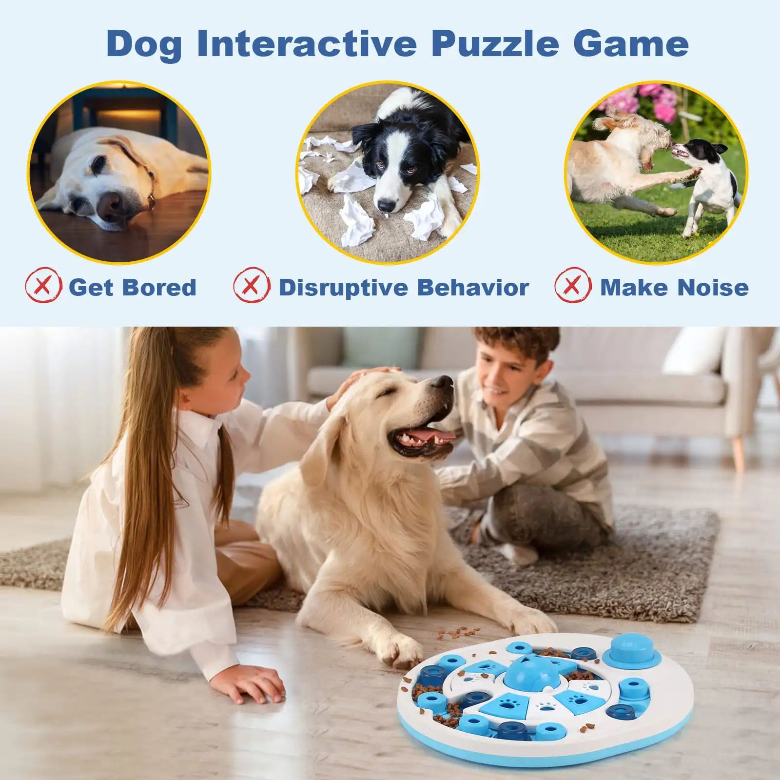 KFX-5760445 Interactive Dog Puzzle Toy with 24 Hidden Food Locations and Spherical Bells for Training and Feeding