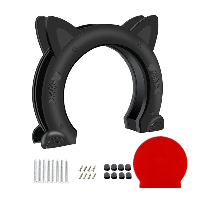 KFX-5760701 Round Cat Door - Plastic Pet Access Door in White, Black, and Brown, Frame Size 22.5cm x 27cm x 5.5cm