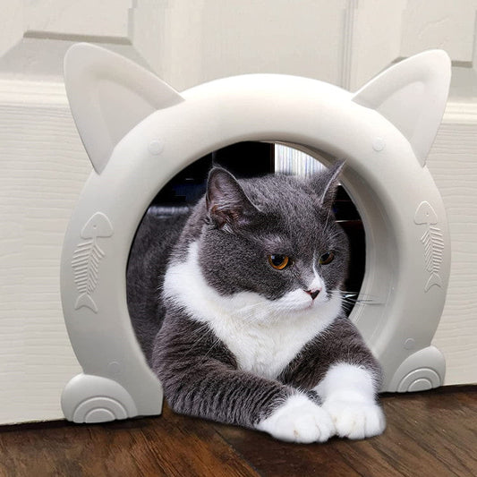 KFX-5760701 Round Cat Door - Plastic Pet Access Door in White, Black, and Brown, Frame Size 22.5cm x 27cm x 5.5cm