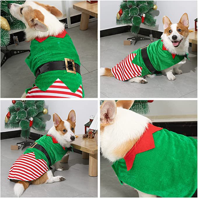 KFX-5760829 Cozy Green Elf Dog Clothes for Holiday Festivities