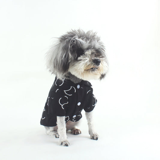 KFX-5763005 Casual Black Letter Cotton Shirt for Pets - Trendy Style in Various Sizes