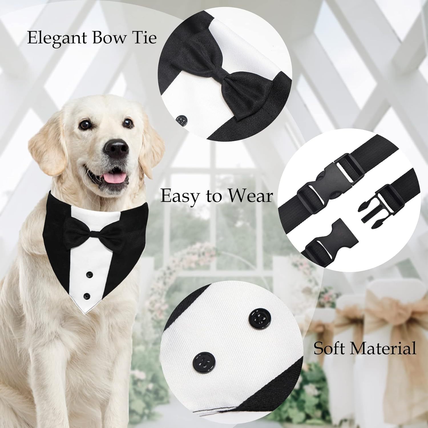 KFX-5764669 Adjustable Dog Tuxedo Suit with Bow Tie and Bandana for Weddings and Special Occasions