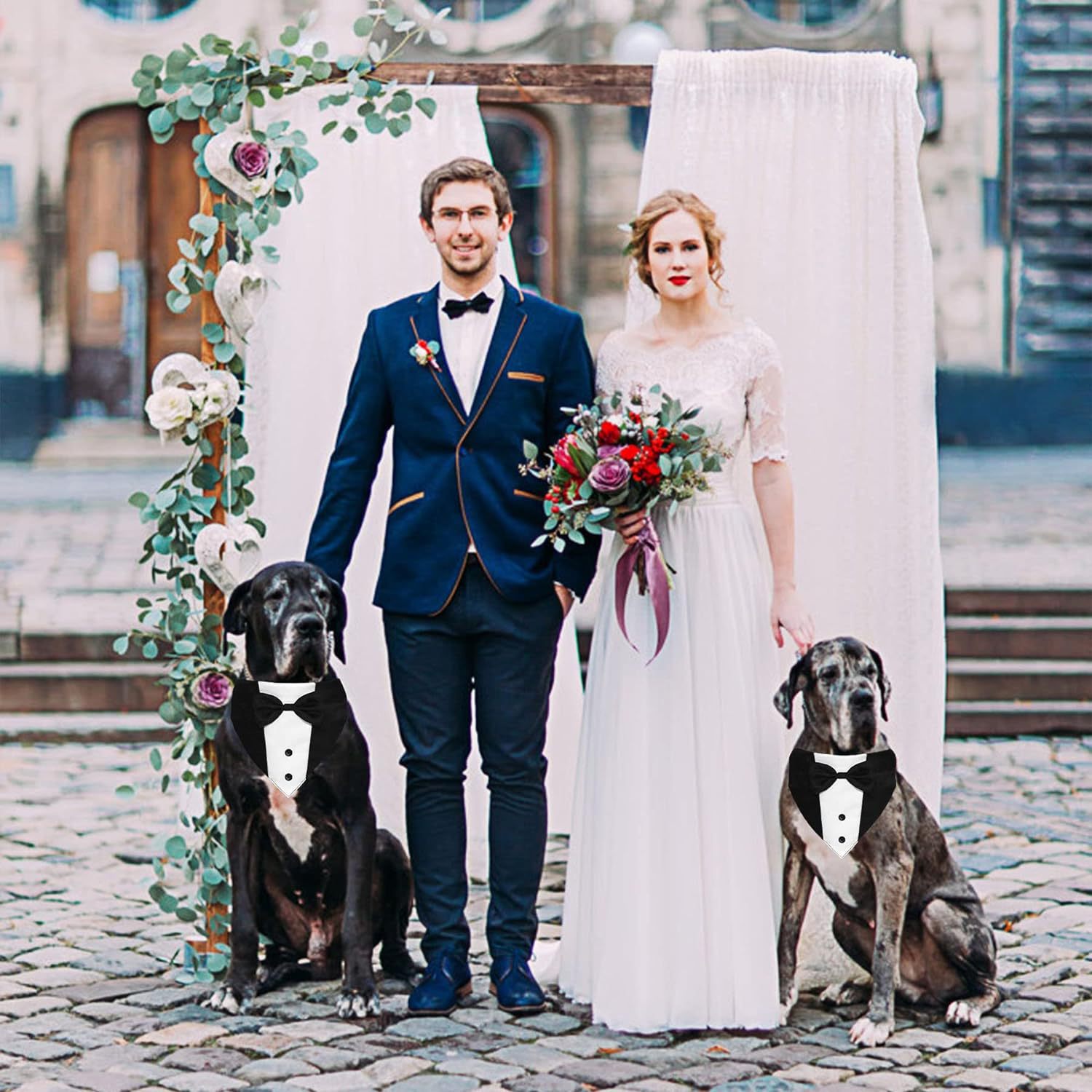 KFX-5764669 Adjustable Dog Tuxedo Suit with Bow Tie and Bandana for Weddings and Special Occasions