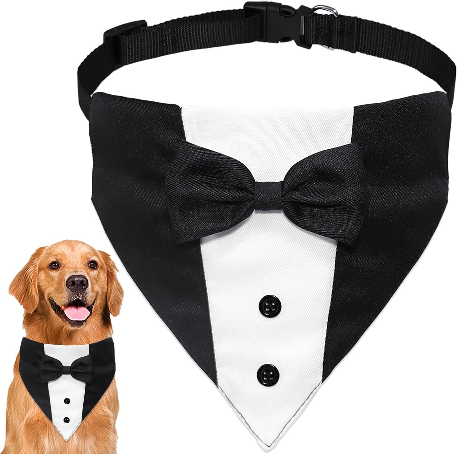 KFX-5764669 Adjustable Dog Tuxedo Suit with Bow Tie and Bandana for Weddings and Special Occasions
