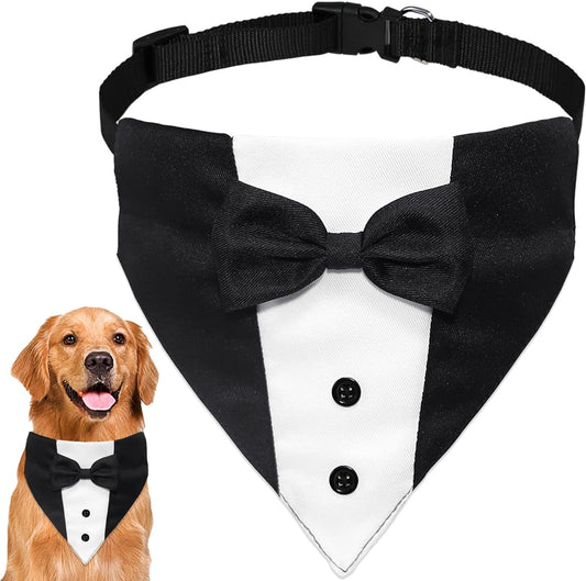 KFX-5764669 Adjustable Dog Tuxedo Suit with Bow Tie and Bandana for Weddings and Special Occasions