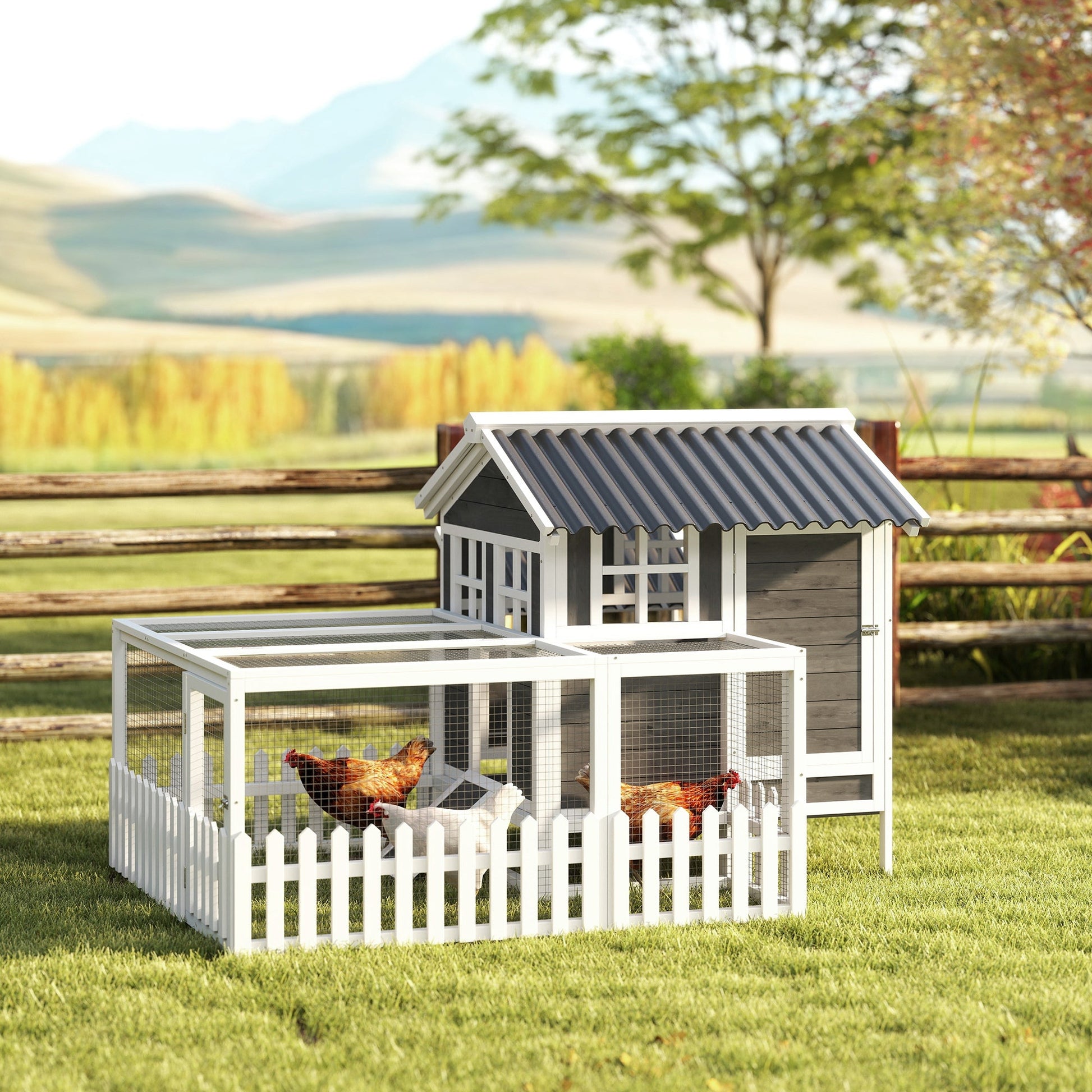 KFX-5766077 Cozy Outdoor Chicken Coop with Run for 1-2 Chickens, Wooden Structure, Easy Access and Cleaning