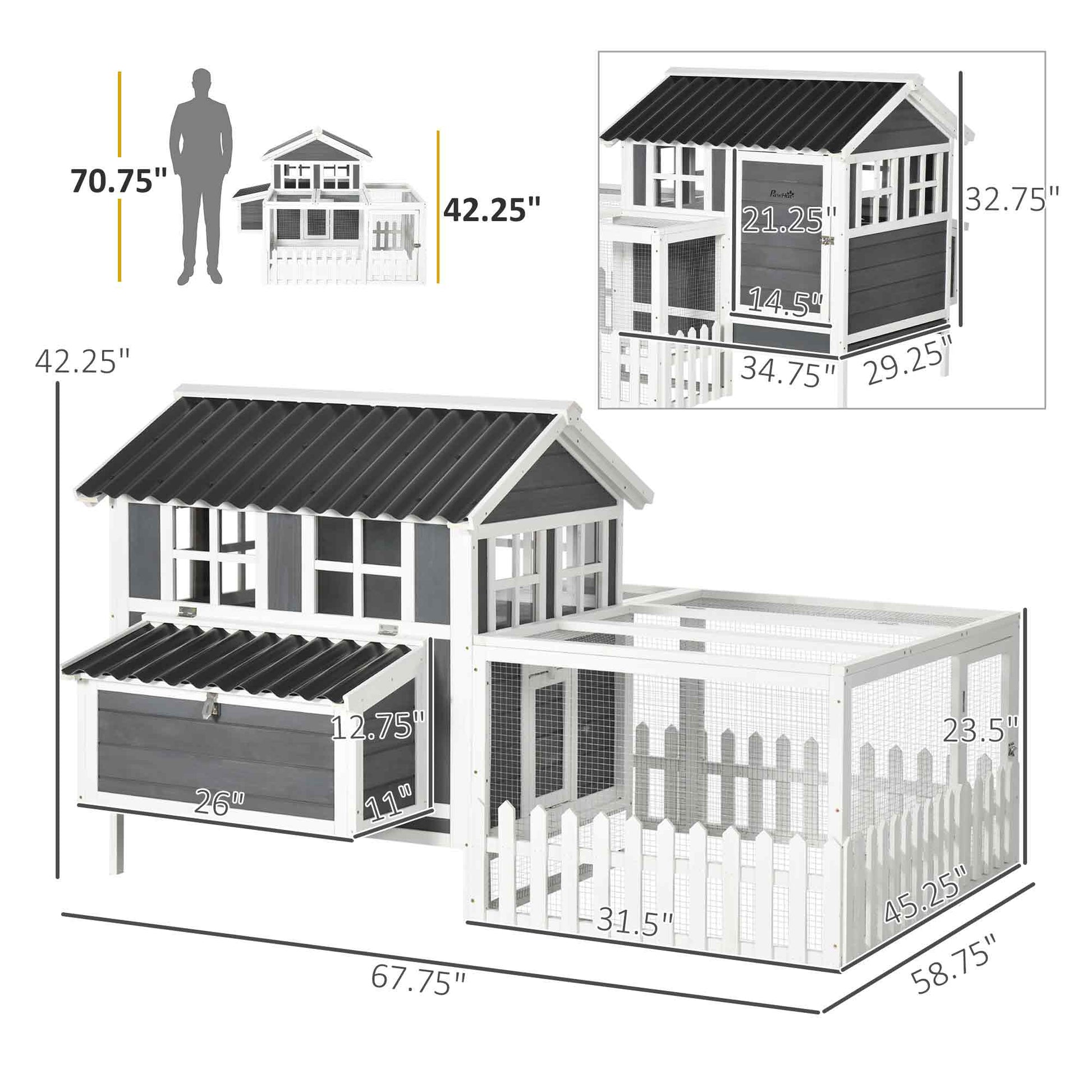 KFX-5766077 Cozy Outdoor Chicken Coop with Run for 1-2 Chickens, Wooden Structure, Easy Access and Cleaning