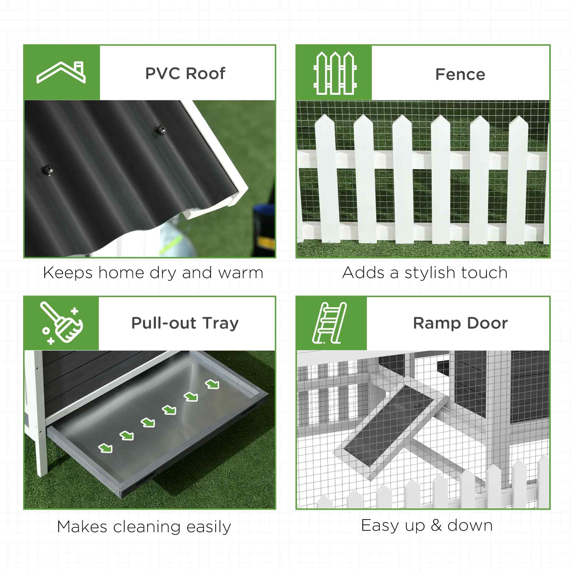 KFX-5766077 Cozy Outdoor Chicken Coop with Run for 1-2 Chickens, Wooden Structure, Easy Access and Cleaning