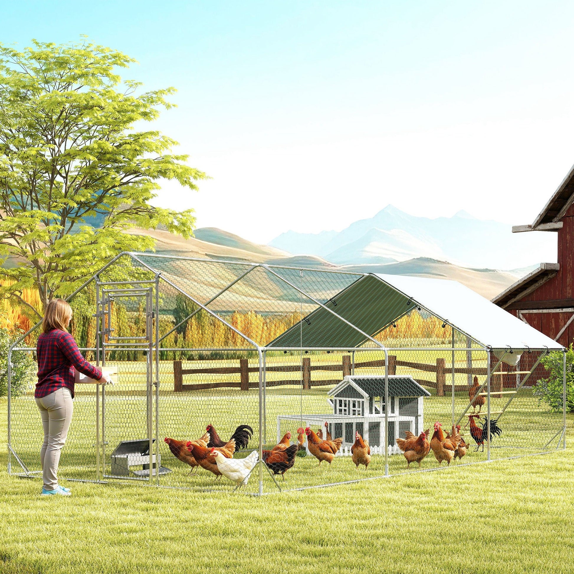KFX-5766077 Cozy Outdoor Chicken Coop with Run for 1-2 Chickens, Wooden Structure, Easy Access and Cleaning