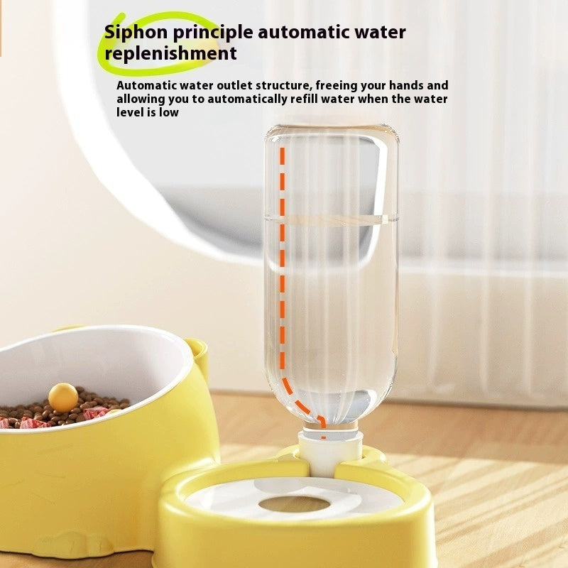 KFX-5766205 Double Bowl Automatic Pet Drinking Basin in Grass Green, Milky Yellow, Pink, Fog, and Haze Blue - Durable Plastic Design