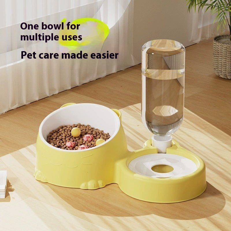 KFX-5766205 Double Bowl Automatic Pet Drinking Basin in Grass Green, Milky Yellow, Pink, Fog, and Haze Blue - Durable Plastic Design