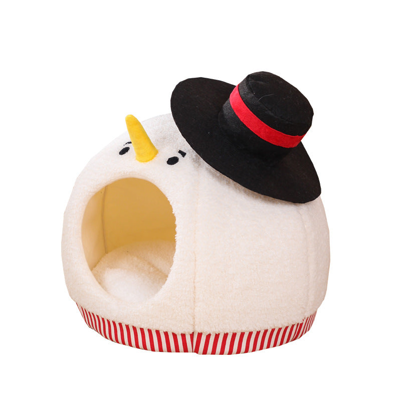 KFX-5766461 Cozy White Snowman Cat Nest for Winter Comfort, 38 x 40cm