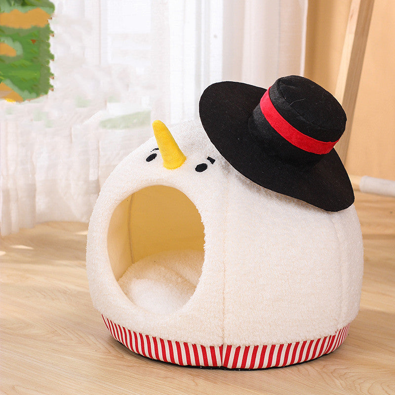 KFX-5766461 Cozy White Snowman Cat Nest for Winter Comfort, 38 x 40cm