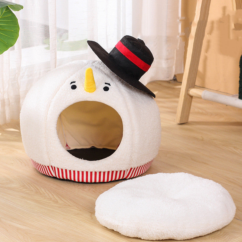 KFX-5766461 Cozy White Snowman Cat Nest for Winter Comfort, 38 x 40cm