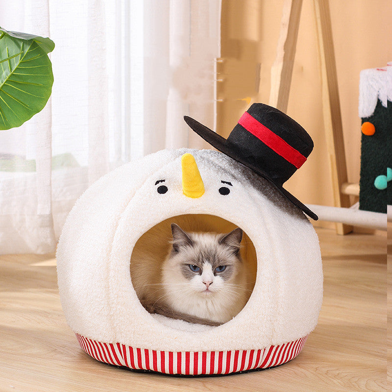 KFX-5766461 Cozy White Snowman Cat Nest for Winter Comfort, 38 x 40cm
