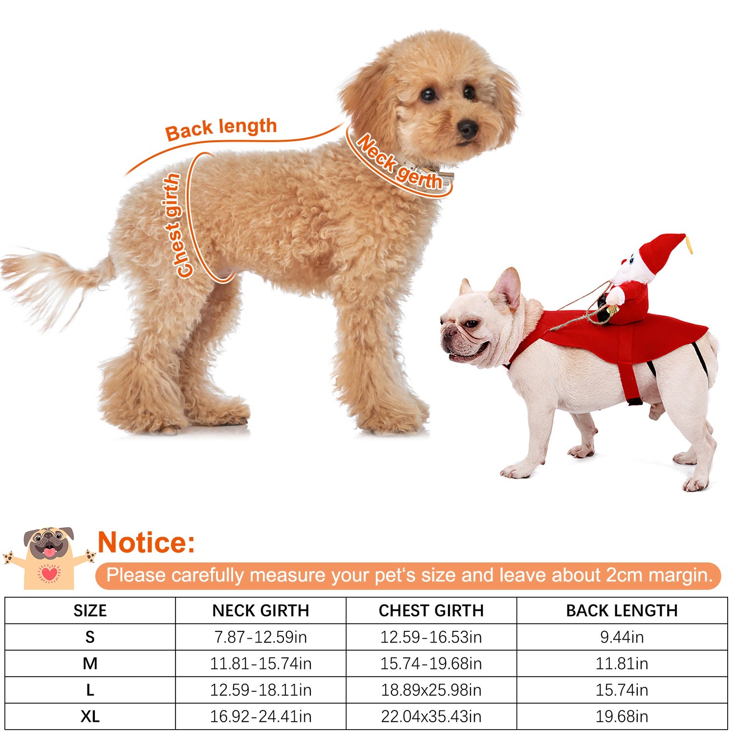 KFX-5766589 Pet Christmas Costume - Red Winter Coat with Riding Santa Claus Design, Adjustable Fit for Dogs and Cats, Multi-Size Options Available