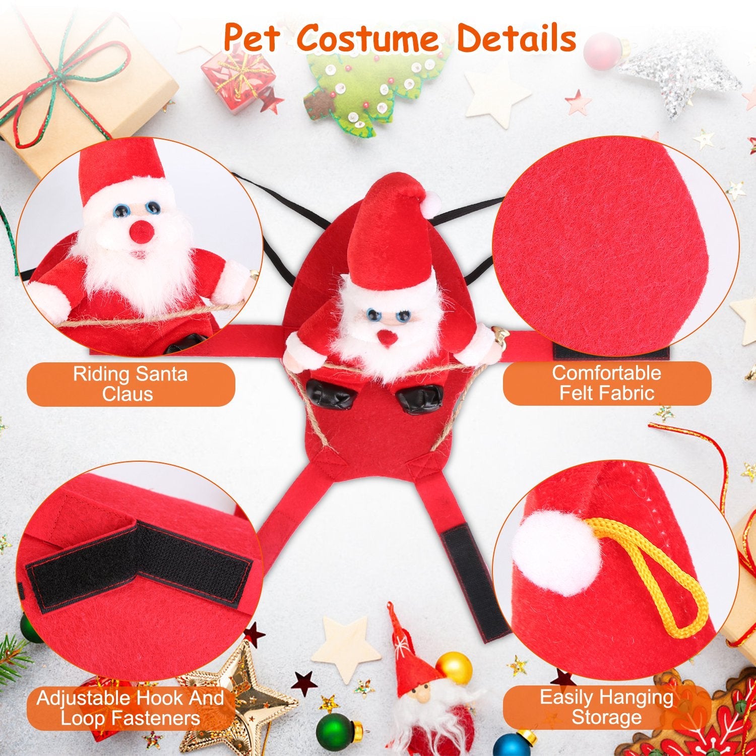 KFX-5766589 Pet Christmas Costume - Red Winter Coat with Riding Santa Claus Design, Adjustable Fit for Dogs and Cats, Multi-Size Options Available