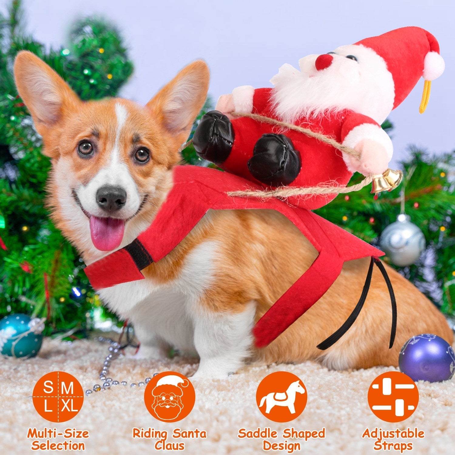 KFX-5766589 Pet Christmas Costume - Red Winter Coat with Riding Santa Claus Design, Adjustable Fit for Dogs and Cats, Multi-Size Options Available