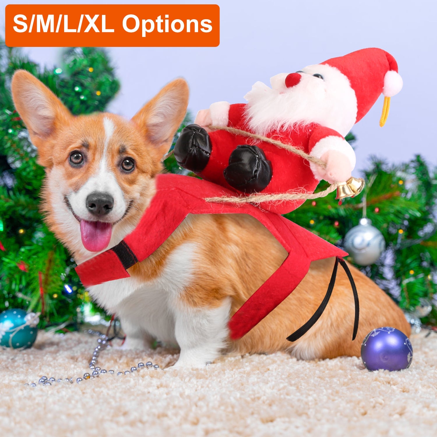 KFX-5766589 Pet Christmas Costume - Red Winter Coat with Riding Santa Claus Design, Adjustable Fit for Dogs and Cats, Multi-Size Options Available