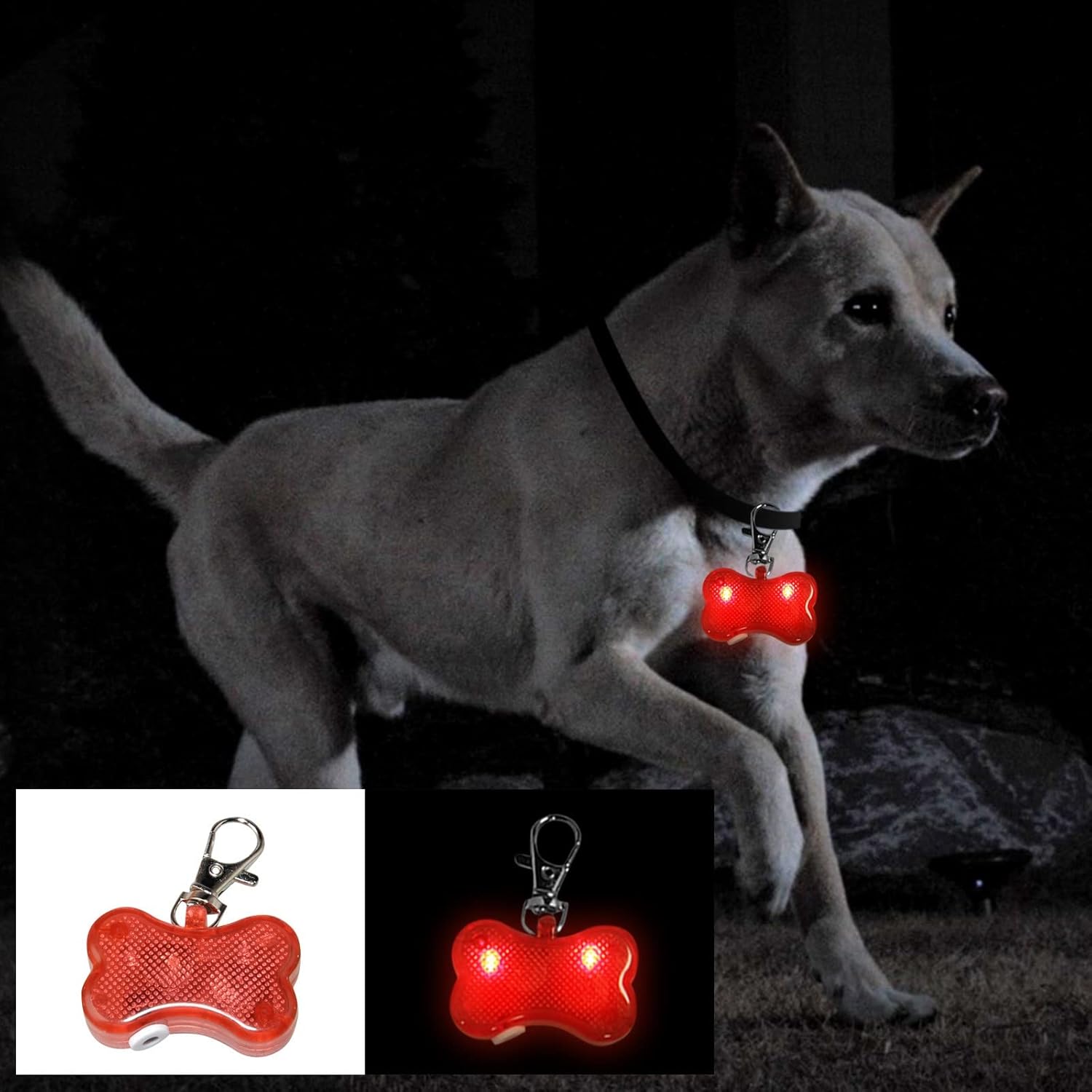 KFX-5769661 Luminous Anti-Lost Pendant for Cats and Dogs - LED Bone Shaped Collar Accessory