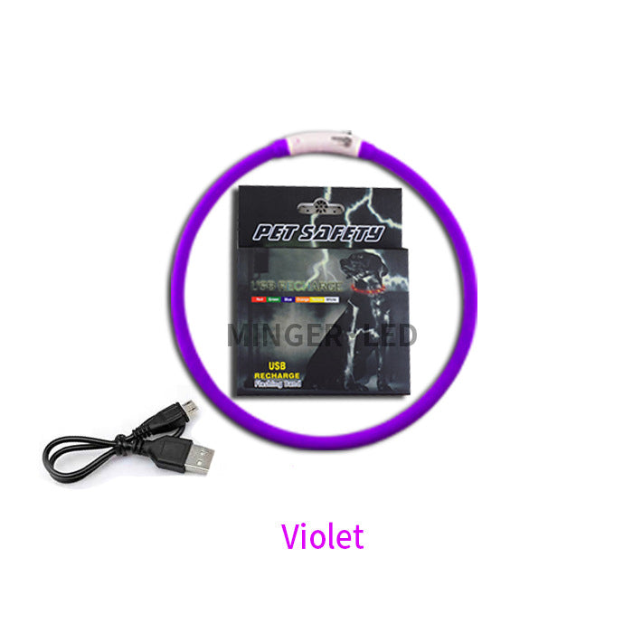 KFX-5770173 LED Silicone Pet Collar with USB Charging - Long Light and Flash Modes for Dogs and Cats
