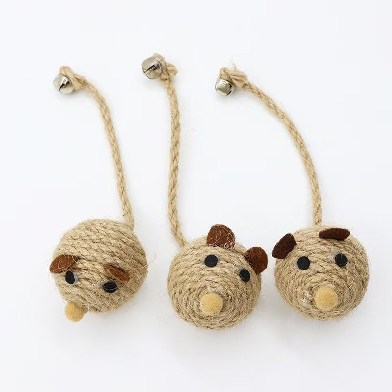 KFX-5770813 Sisal Round Molar Pet Toy with Cotton Strips for Engaging Chew Fun