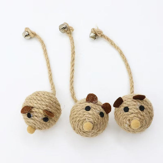 KFX-5770813 Sisal Round Molar Pet Toy with Cotton Strips for Engaging Chew Fun