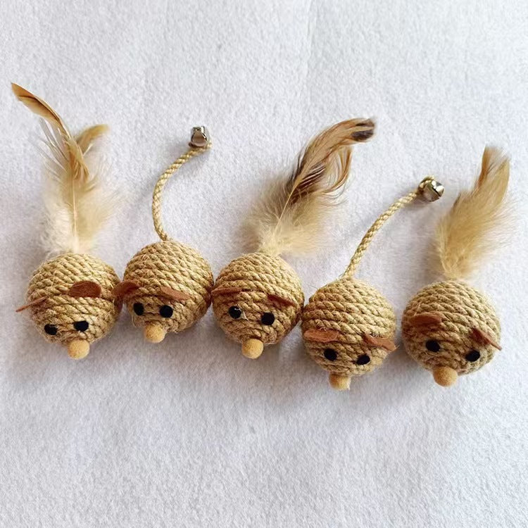KFX-5770813 Sisal Round Molar Pet Toy with Cotton Strips for Engaging Chew Fun