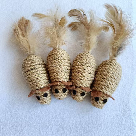 KFX-5770813 Sisal Round Molar Pet Toy with Cotton Strips for Engaging Chew Fun