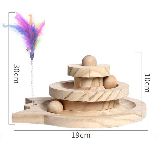 KFX-5771453 Solid Wood Cat Turntable in Log Color - Three Layer Climbing Frame, 26x13.5cm/19x10cm