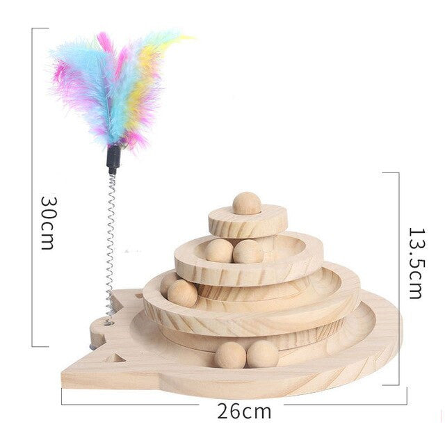 KFX-5771453 Solid Wood Cat Turntable in Log Color - Three Layer Climbing Frame, 26x13.5cm/19x10cm