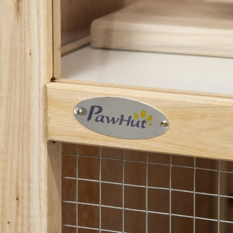 KFX-5771837 2-Tier Wooden Hamster Cage with Seesaw, Running Wheel & Tray for Small Animals