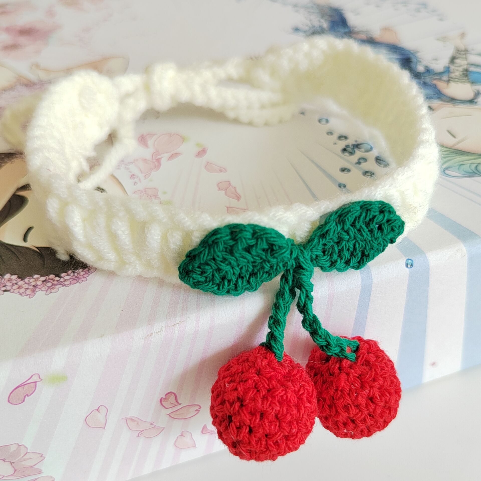 KFX-5775549 Handmade Knitted Wool Cat Collar in Fruit Patterns - Free Size, 60cm Length, Four Seasons Use