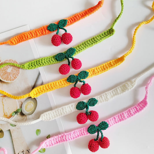 KFX-5775549 Handmade Knitted Wool Cat Collar in Fruit Patterns - Free Size, 60cm Length, Four Seasons Use