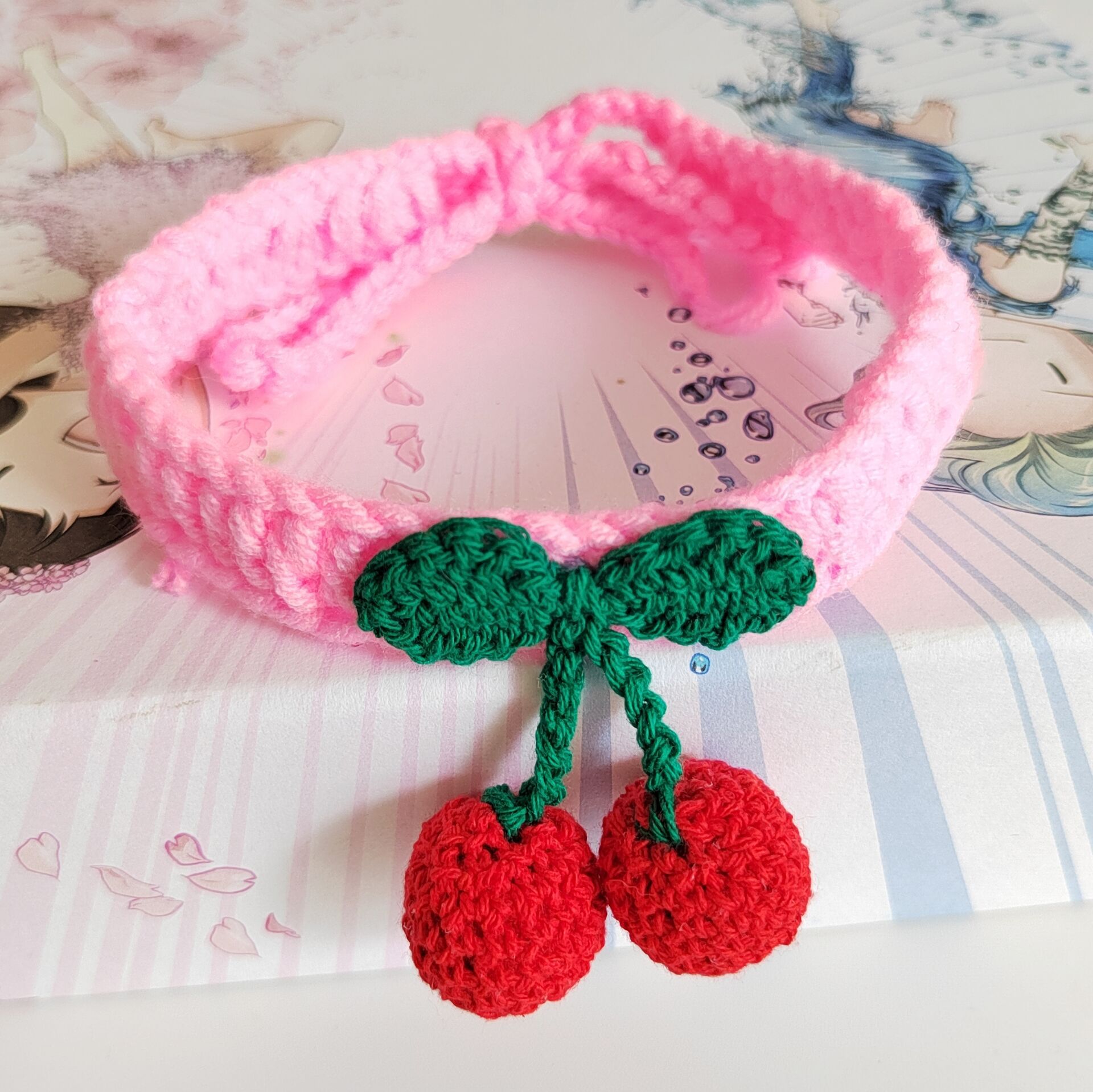 KFX-5775549 Handmade Knitted Wool Cat Collar in Fruit Patterns - Free Size, 60cm Length, Four Seasons Use