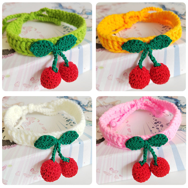 KFX-5775549 Handmade Knitted Wool Cat Collar in Fruit Patterns - Free Size, 60cm Length, Four Seasons Use