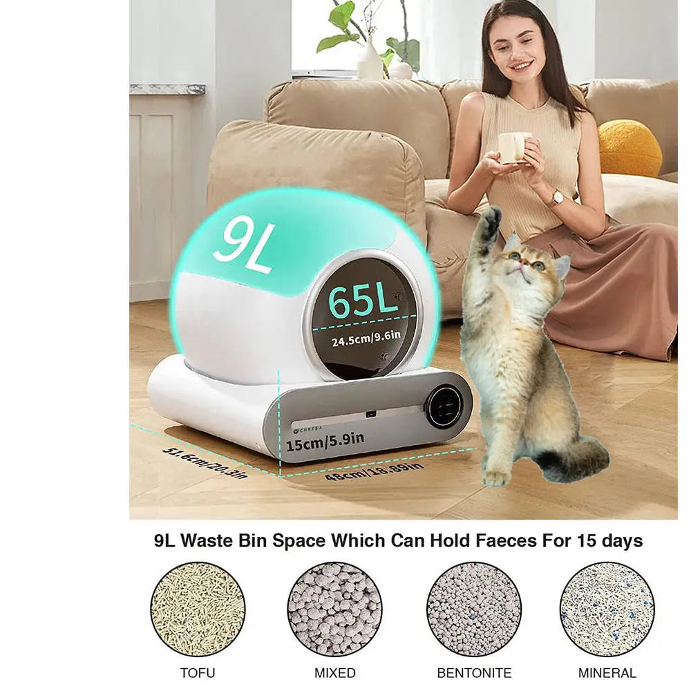 KFX-577555 Large Capacity Smart Cat Litter Box with Automatic Cleaning and Odor Control, 65L Easy-Clean Design