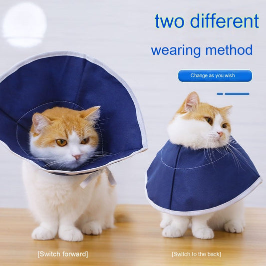KFX-5775933 Anti-Licking Cat Headwear Turban - Medical Elizabeth Ring Style (Blue) for Cats, Sizes S & M