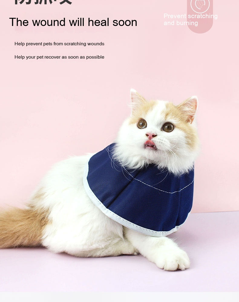KFX-5775933 Anti-Licking Cat Headwear Turban - Medical Elizabeth Ring Style (Blue) for Cats, Sizes S & M