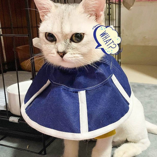 KFX-5775933 Anti-Licking Cat Headwear Turban - Medical Elizabeth Ring Style (Blue) for Cats, Sizes S & M