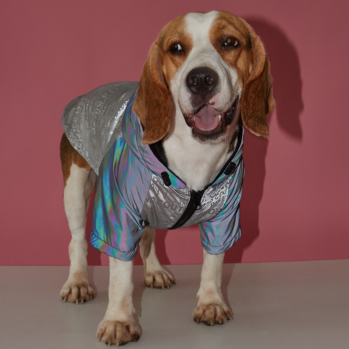 KFX-5776317 Reflective Raincoat for Dogs, Winter Warm Tide Jacket, Cotton, XS-2XL, Newspaper & Letters Design