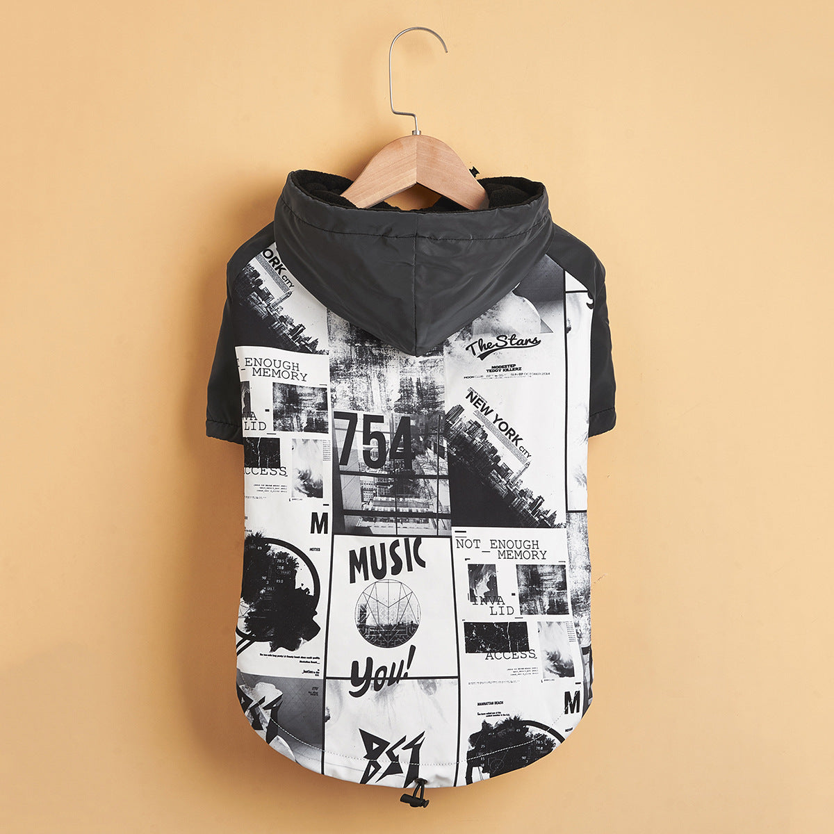 KFX-5776317 Reflective Raincoat for Dogs, Winter Warm Tide Jacket, Cotton, XS-2XL, Newspaper & Letters Design