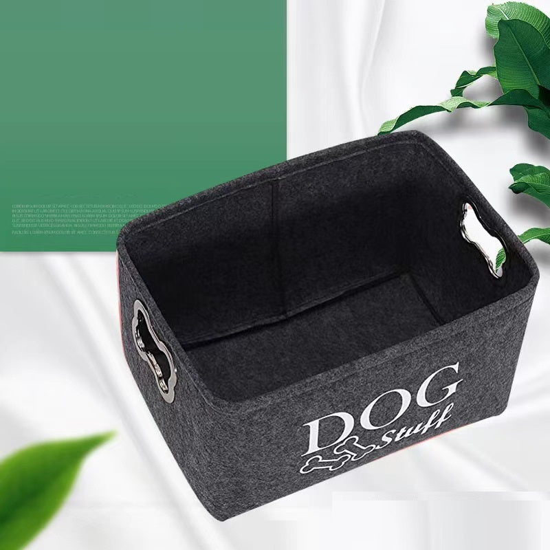 KFX-5780157 Felt Storage Box with Metal Handle for Pet Toys and Snacks - Dark Gray, 38x27x25 cm