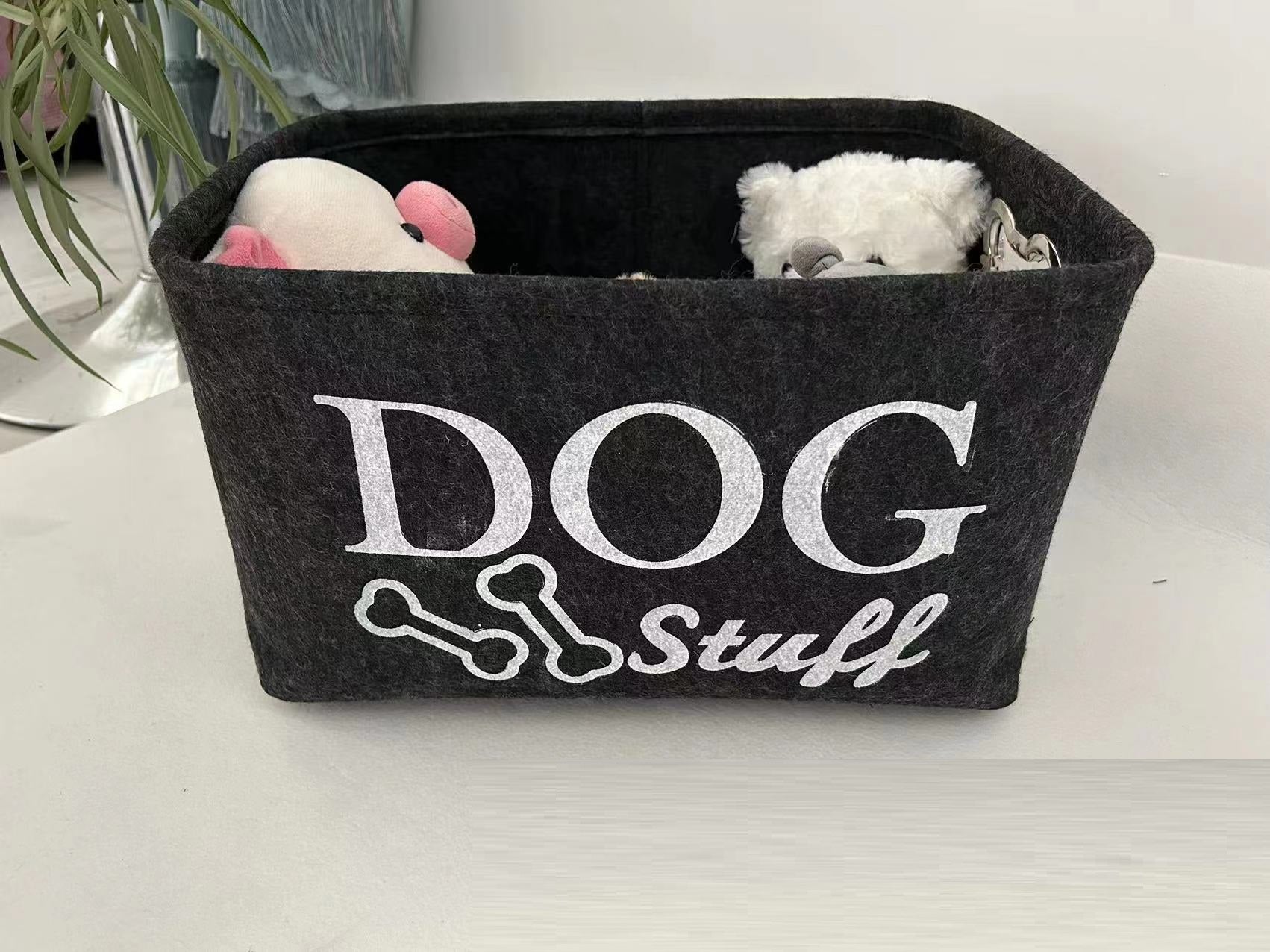 KFX-5780157 Felt Storage Box with Metal Handle for Pet Toys and Snacks - Dark Gray, 38x27x25 cm