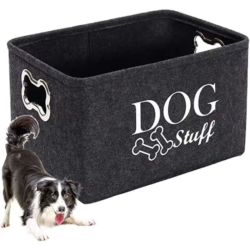 KFX-5780157 Felt Storage Box with Metal Handle for Pet Toys and Snacks - Dark Gray, 38x27x25 cm