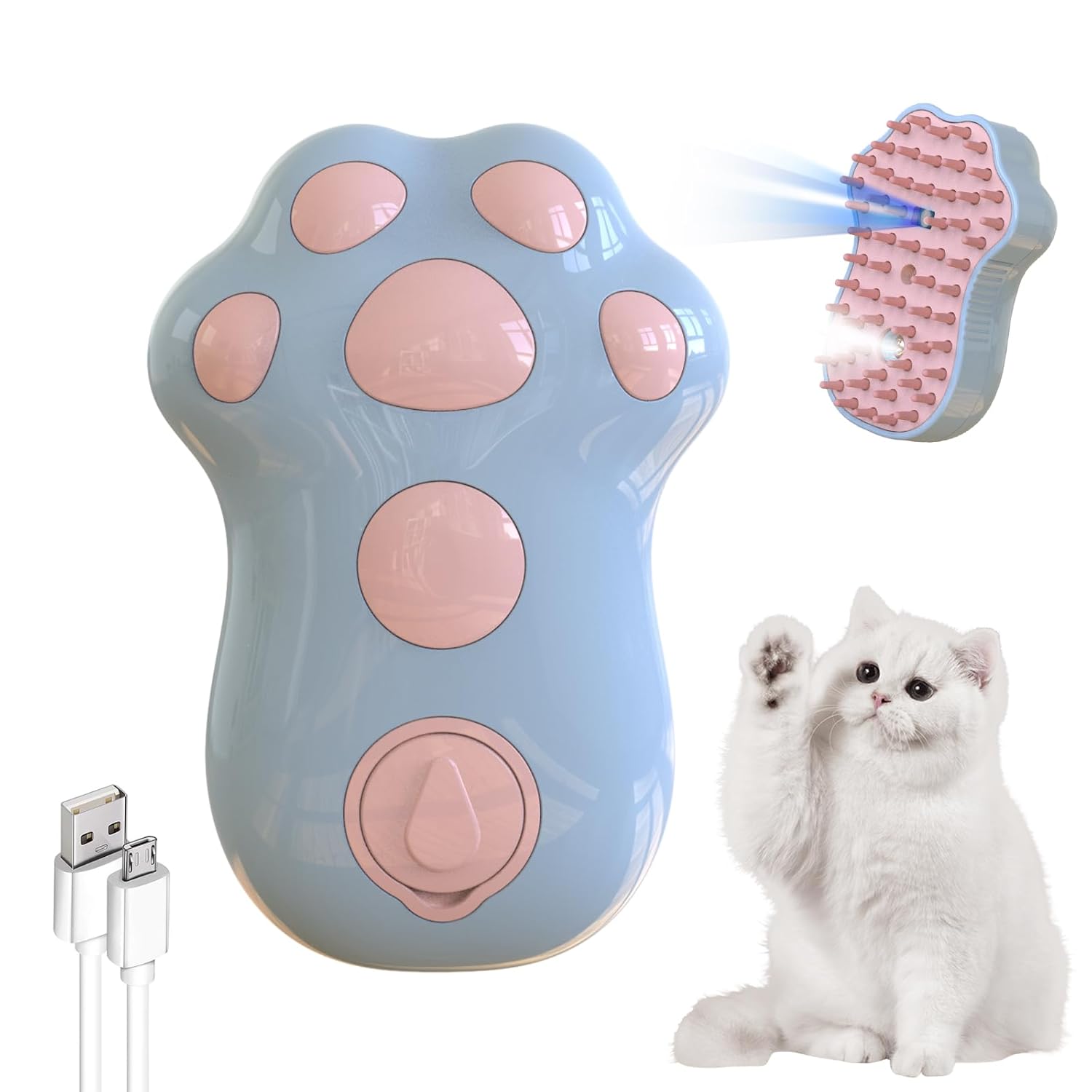 KFX-5781181 Self-Cleaning 4-in-1 Cat Steam Brush with Massage Function for All Hair Types