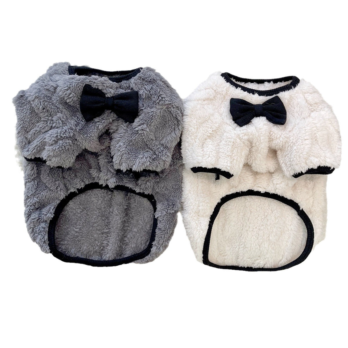 KFX-5781693 French Bow Tie Sweater for Corgis in Beige and Gray Double-Sided Velvet